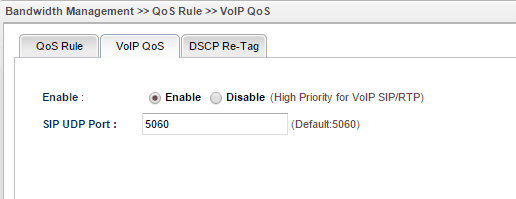 screenshot of Vigor3900 QoS Settings